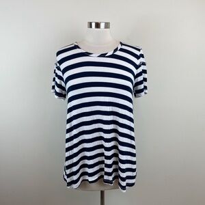 Hem & Thread Blue White Stripe Ruffle Short Sleeve Top Women Medium